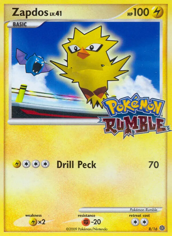 Zapdos card from Pokémon Rumble, number 8/16