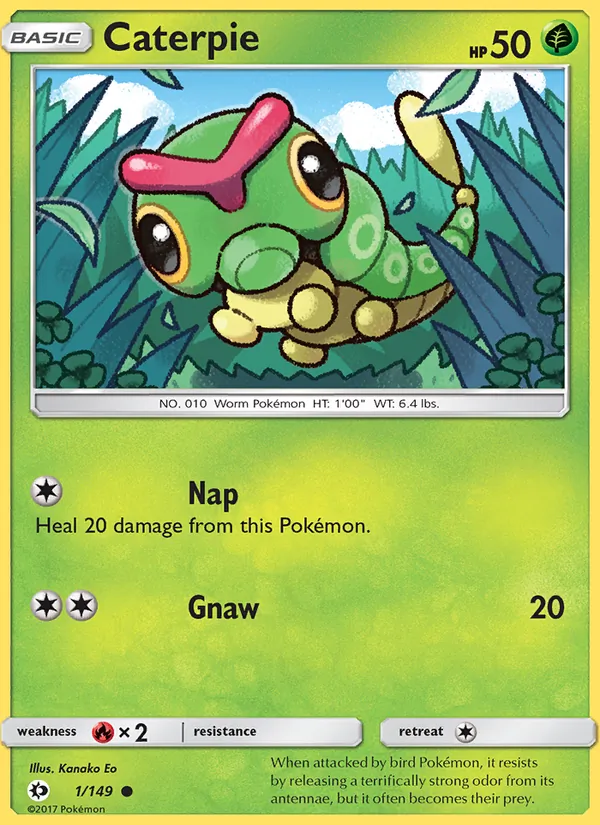 Kaart Caterpie uit Sun & Moon, nummer 1/149