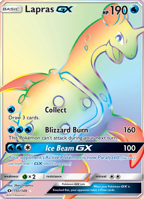 Lapras GX card from Sun & Moon, number 151/149