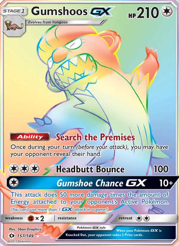Gumshoos GX card from Sun & Moon, number 157/149