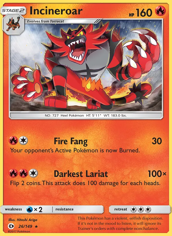Kaart Incineroar uit Sun & Moon, nummer 26/149