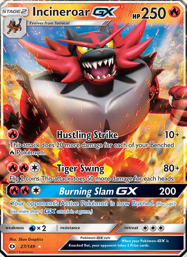 Incineroar GX card from Sun & Moon, number 27/149
