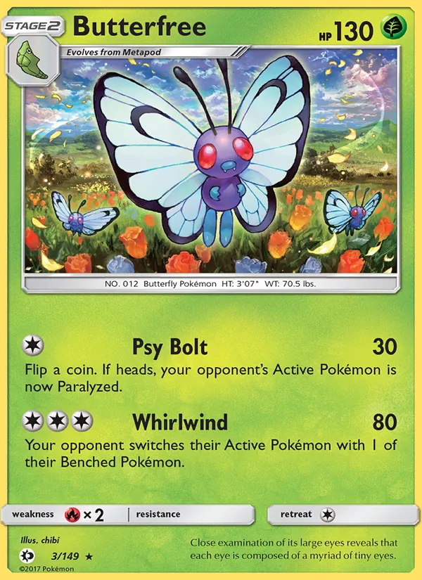 Kaart Butterfree uit Sun & Moon, nummer 3/149