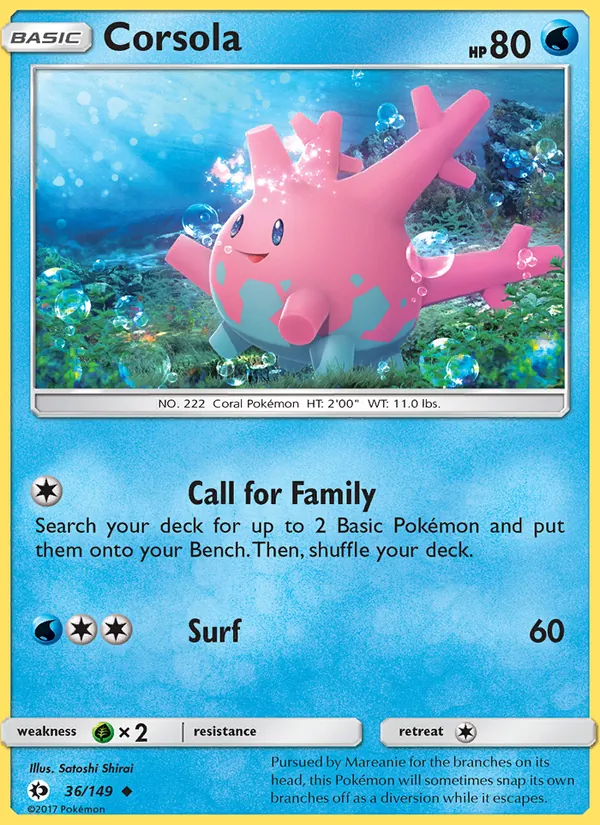 Kaart Corsola uit Sun & Moon, nummer 36/149