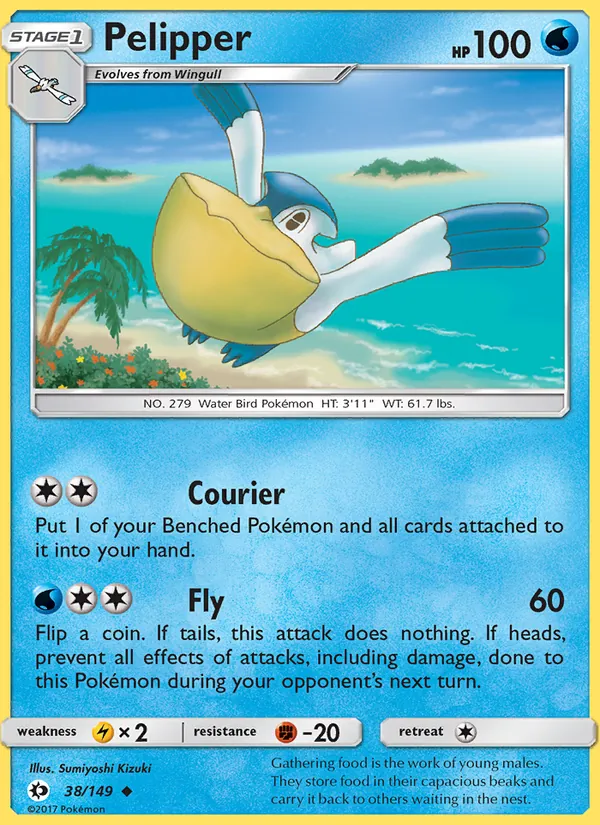 Kartu Pelipper dari Sun & Moon, nomor 38/149