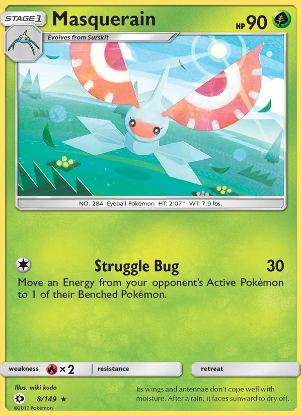 Kartu Masquerain dari Sun & Moon, nomor 8/149