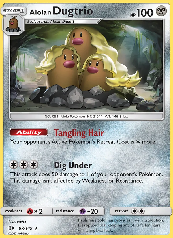 Kartu Alolan Dugtrio dari Sun & Moon, nomor 87/149