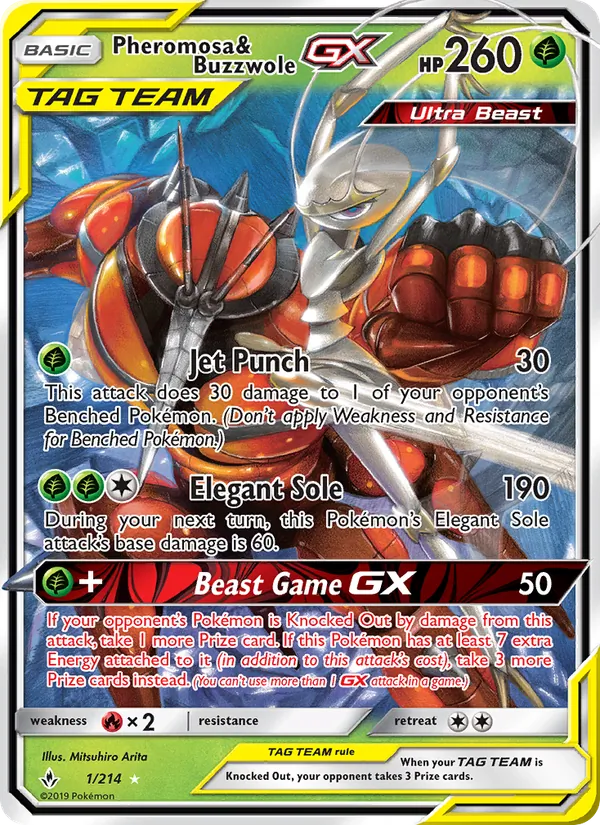 Kaart Pheromosa & Buzzwole GX uit Unbroken Bonds, nummer 1/214