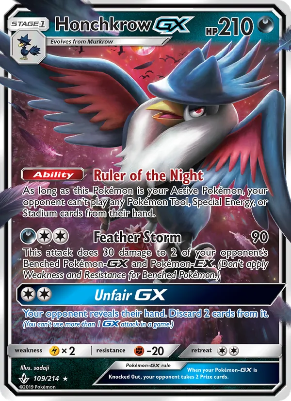 Kartu Honchkrow GX dari Unbroken Bonds, nomor 109/214