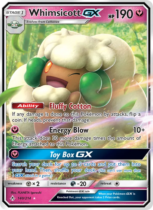 Kartu Whimsicott GX dari Unbroken Bonds, nomor 140/214