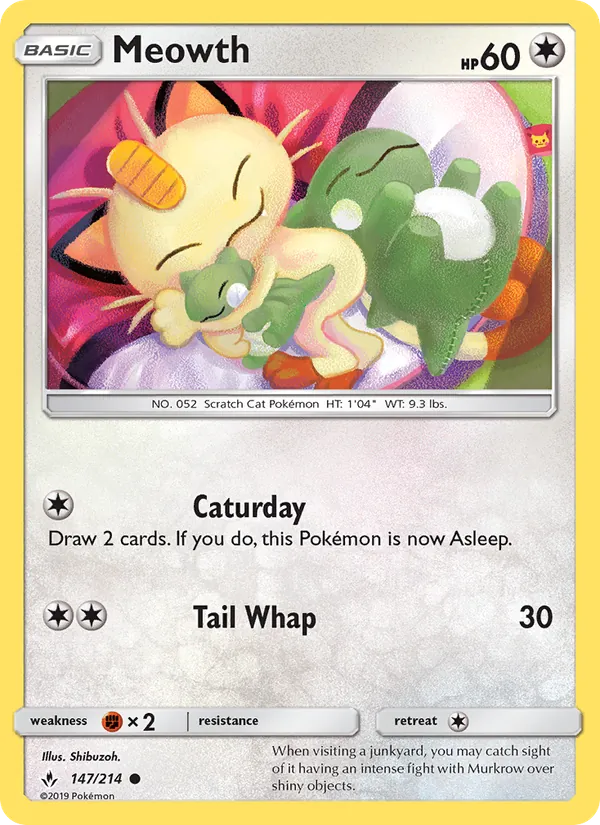 Kartu Meowth dari Unbroken Bonds, nomor 147/214