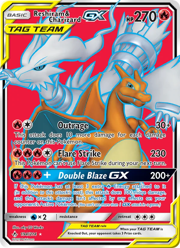 Reshiram & Charizard GX card from Unbroken Bonds, number 194/214