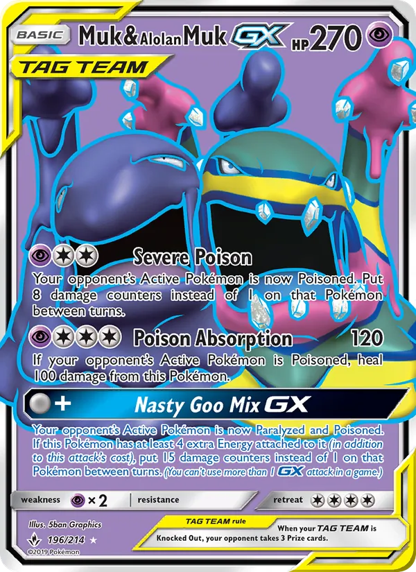 Kartu Muk & Alolan Muk GX dari Unbroken Bonds, nomor 196/214