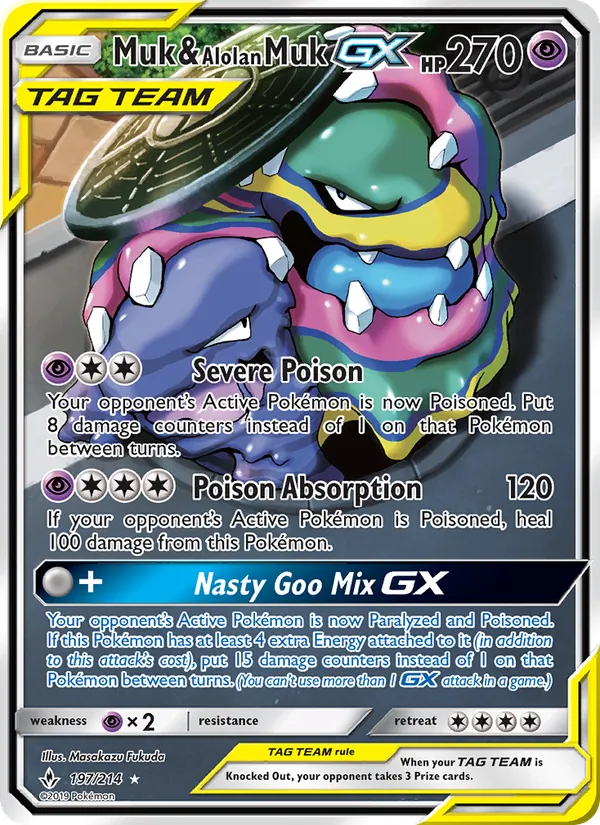 Kartu Muk & Alolan Muk GX dari Unbroken Bonds, nomor 197/214