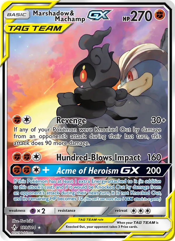Kartu Marshadow & Machamp GX dari Unbroken Bonds, nomor 199/214
