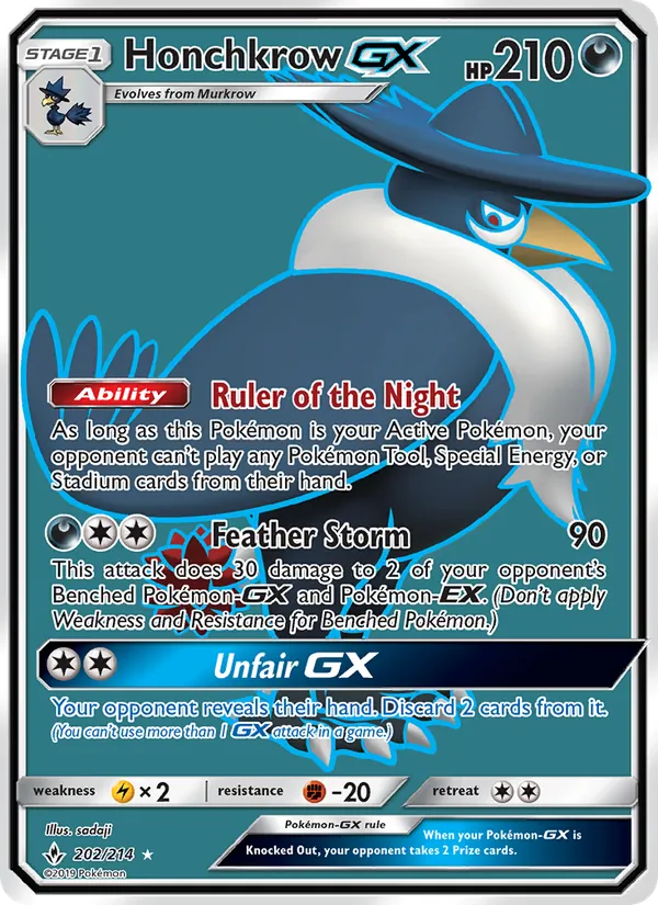 Honchkrow GX card from Unbroken Bonds, number 202/214