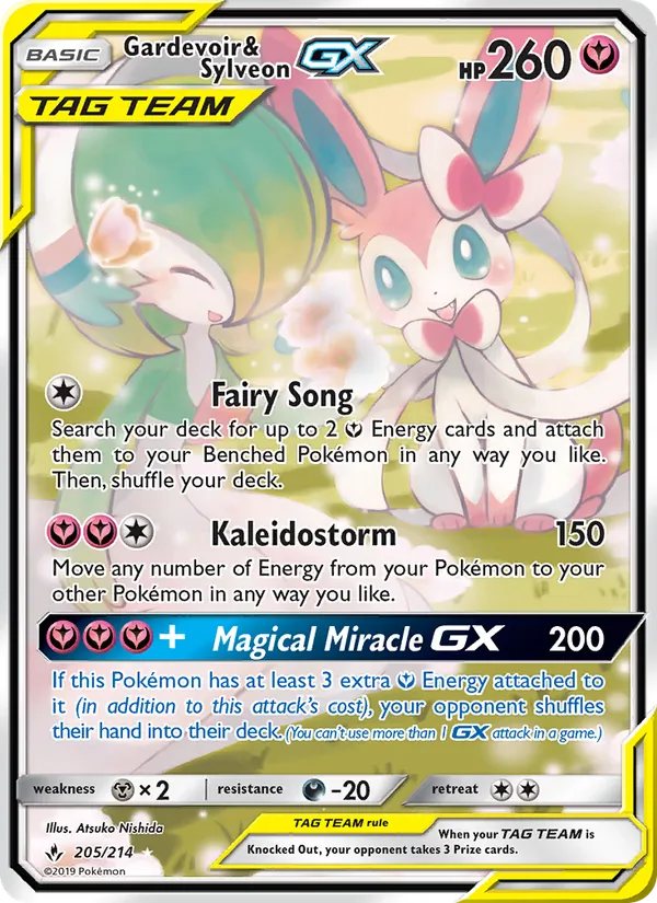 Kartu Gardevoir & Sylveon GX dari Unbroken Bonds, nomor 205/214