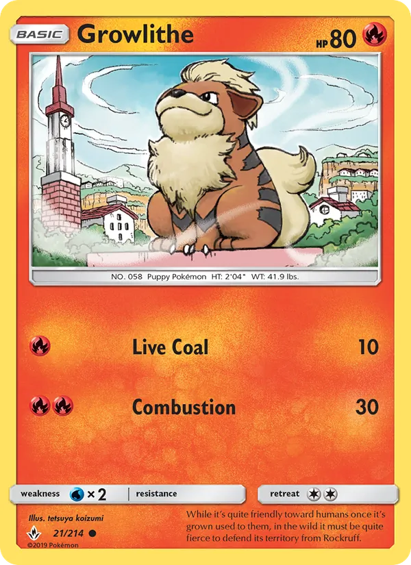 Kaart Growlithe uit Unbroken Bonds, nummer 21/214