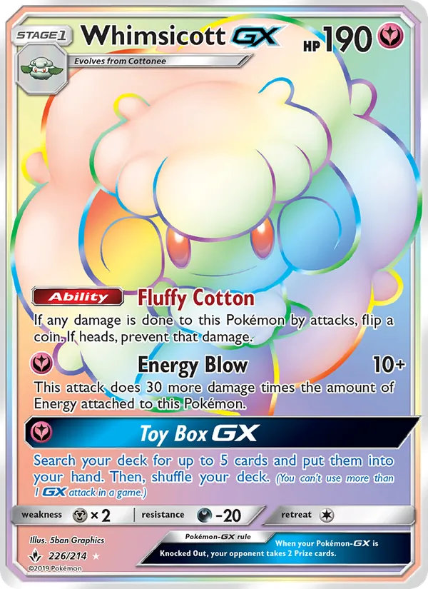 Whimsicott GX card from Unbroken Bonds, number 226/214