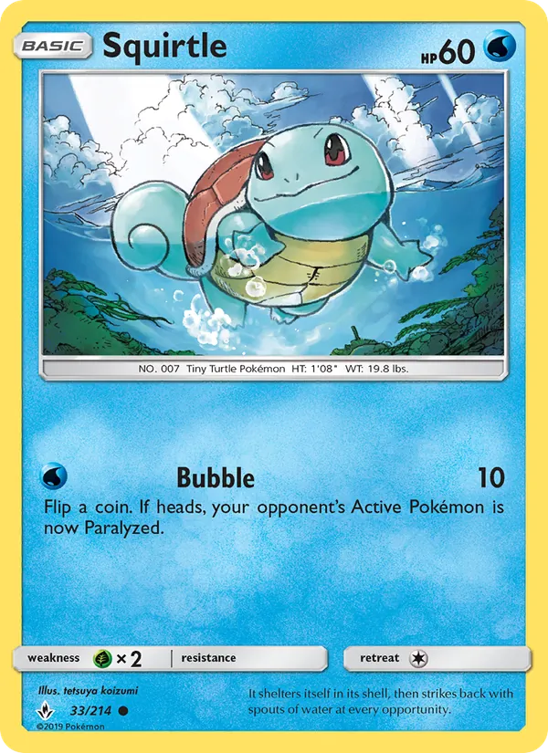 Kartu Squirtle dari Unbroken Bonds, nomor 33/214