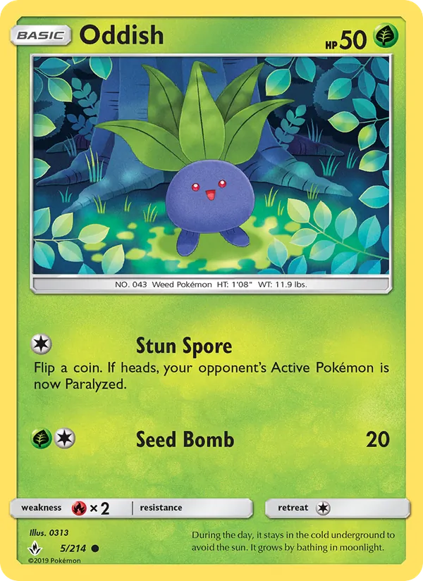 Kartu Oddish dari Unbroken Bonds, nomor 5/214