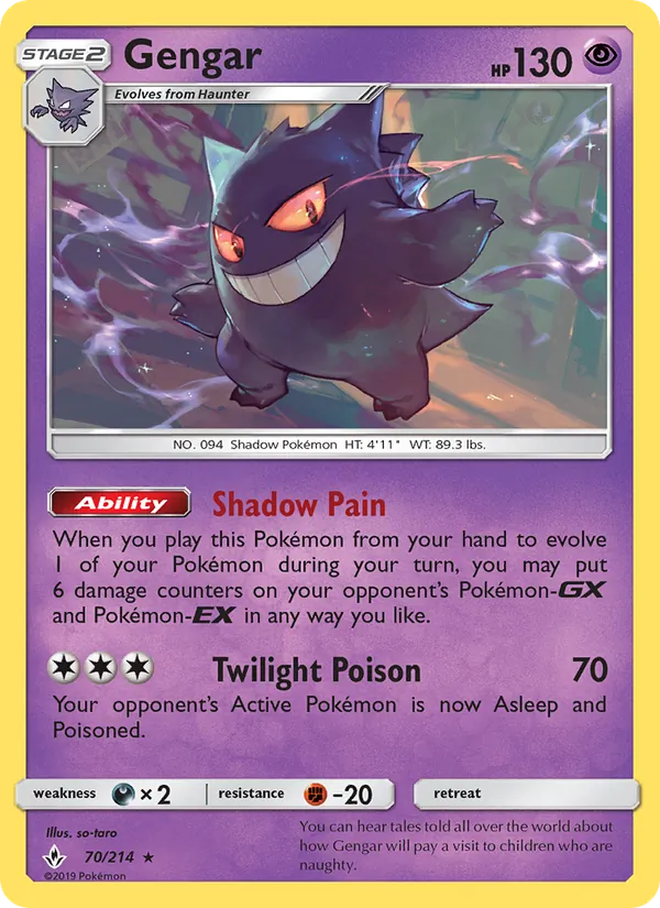 Gengar card from Unbroken Bonds, number 70/214