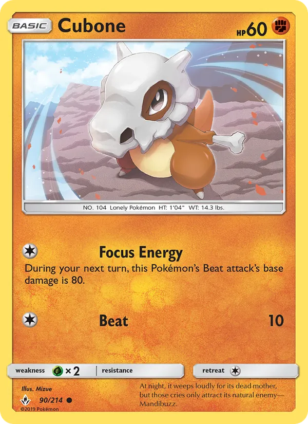 Kartu Cubone dari Unbroken Bonds, nomor 90/214