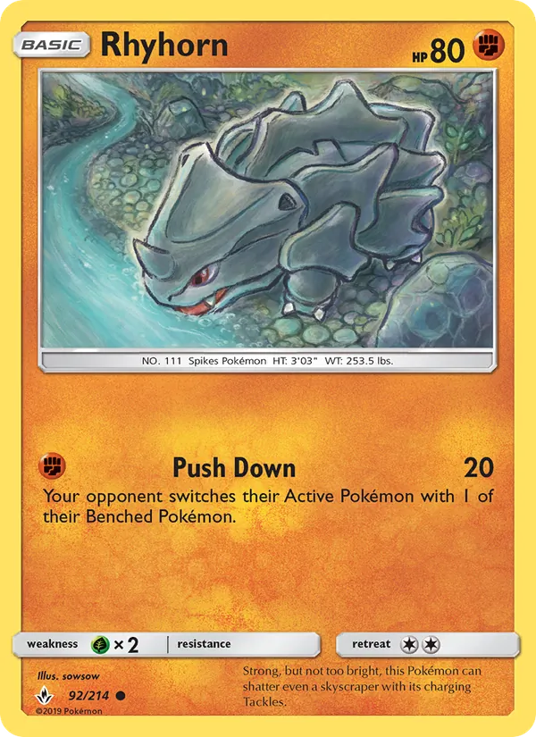 Rhyhorn card from Unbroken Bonds, number 92/214