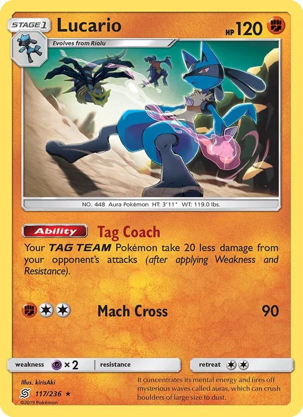 Lucario card from Unified Minds, number 117/236