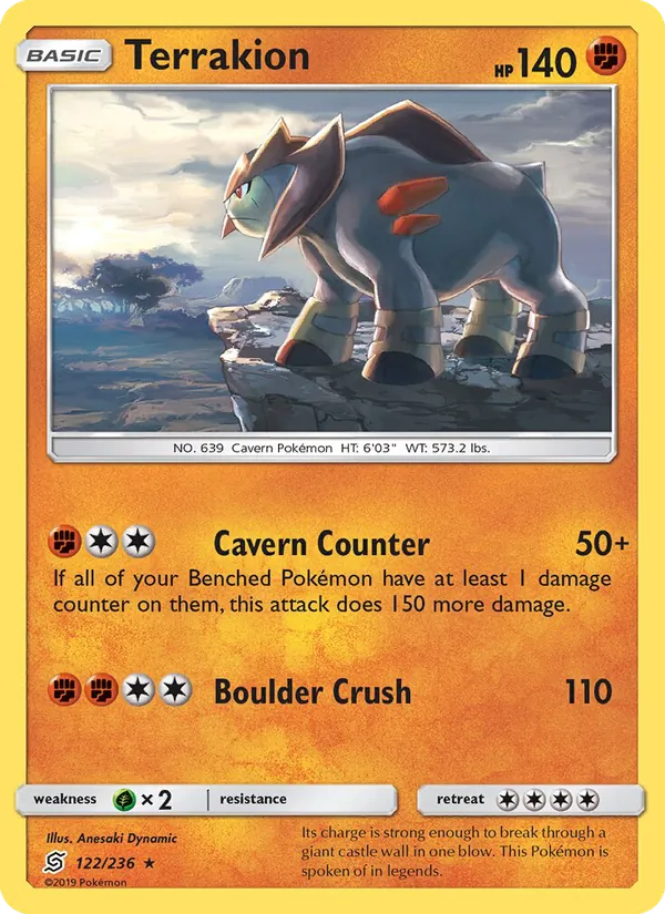 Terrakion card from Unified Minds, number 122/236