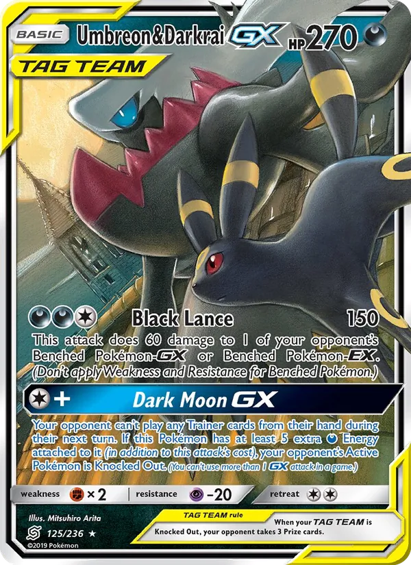 Umbreon & Darkrai GX card from Unified Minds, number 125/236