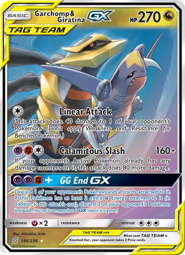 Garchomp & Giratina GX card from Unified Minds, number 146/236