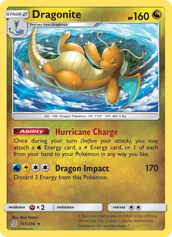 Dragonite card from Unified Minds, number 151/236