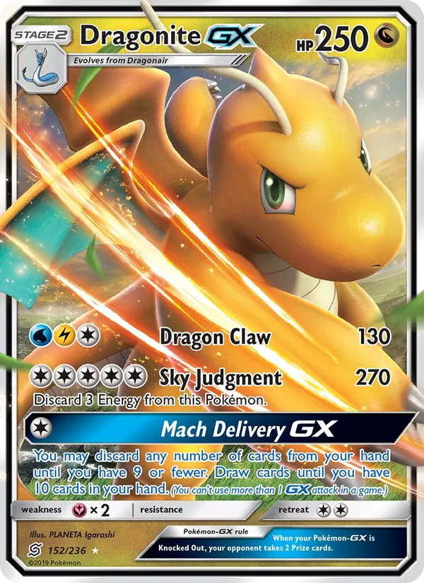 Dragonite GX card from Unified Minds, number 152/236