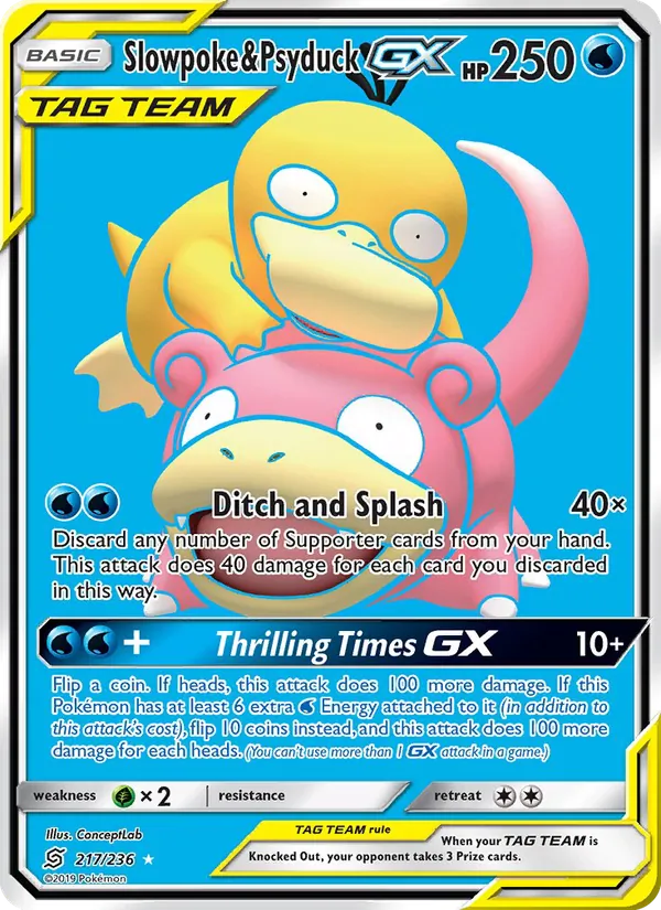 Slowpoke & Psyduck GX card from Unified Minds, number 217/236