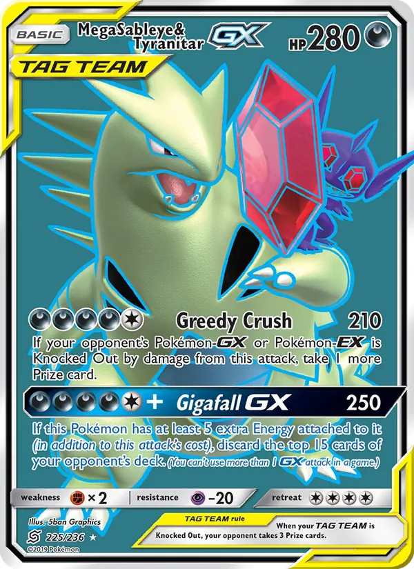 Mega Sableye & Tyranitar GX card from Unified Minds, number 225/236