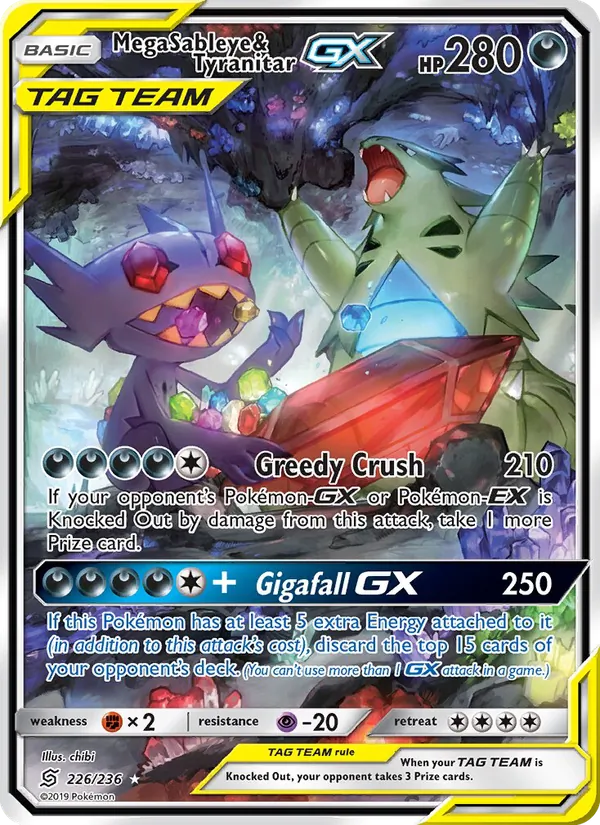 Mega Sableye & Tyranitar GX card from Unified Minds, number 226/236