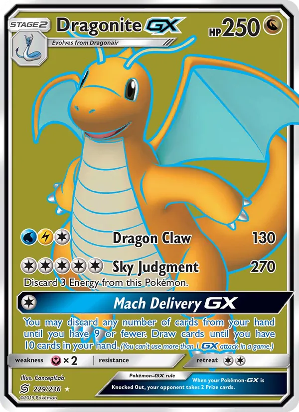 Dragonite GX card from Unified Minds, number 229/236
