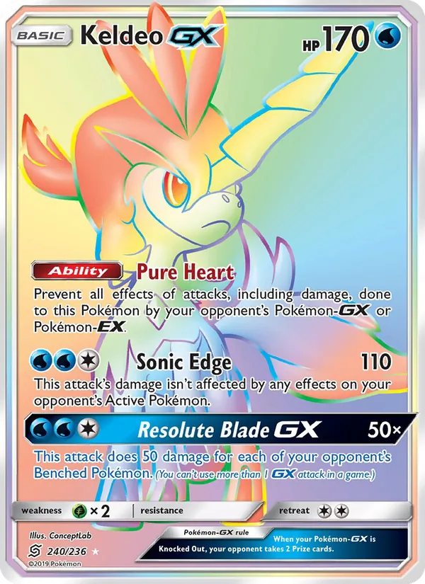 Keldeo GX card from Unified Minds, number 240/236