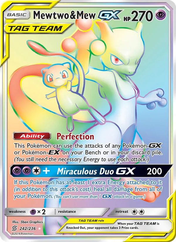 Mewtwo & Mew GX card from Unified Minds, number 242/236