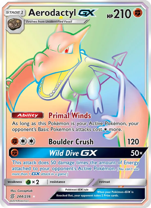 Aerodactyl GX card from Unified Minds, number 244/236