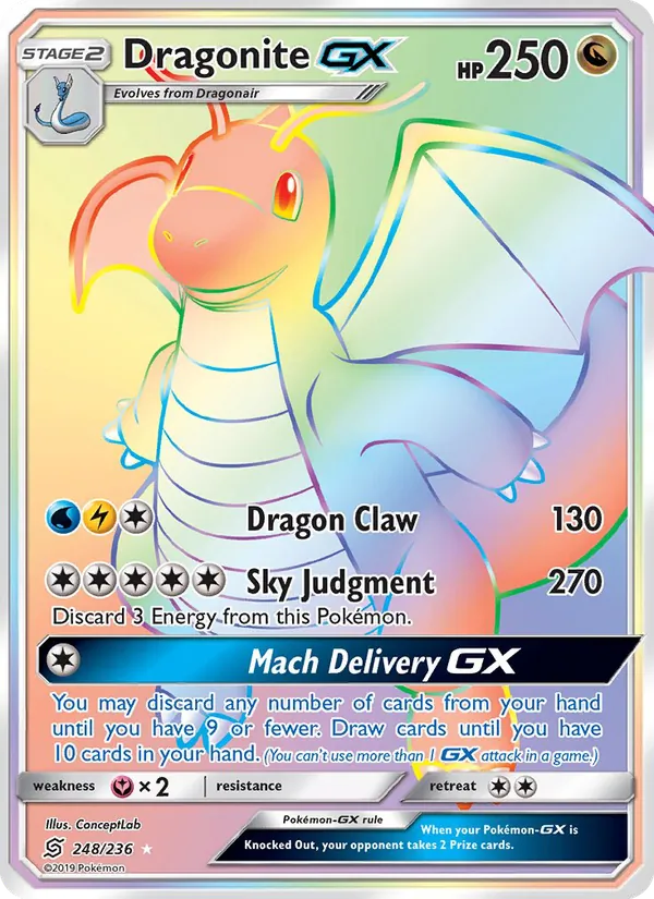 Dragonite GX card from Unified Minds, number 248/236