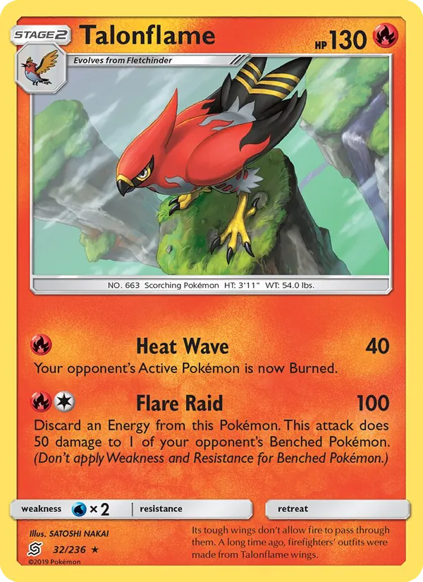 Talonflame card from Unified Minds, number 32/236