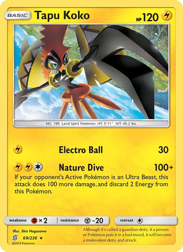 Tapu Koko card from Unified Minds, number 69/236