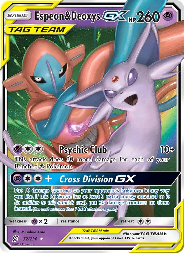 Espeon & Deoxys GX card from Unified Minds, number 72/236