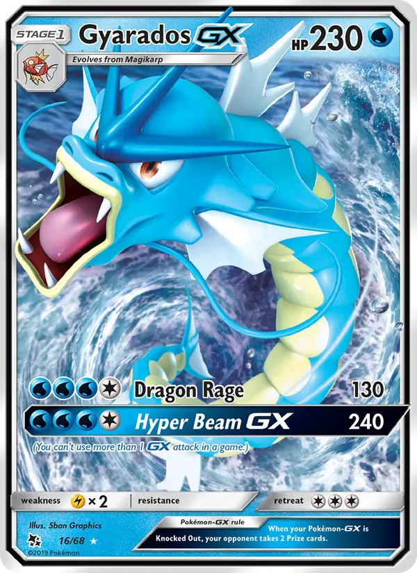 Gyarados GX card from Hidden Fates, number 16/68