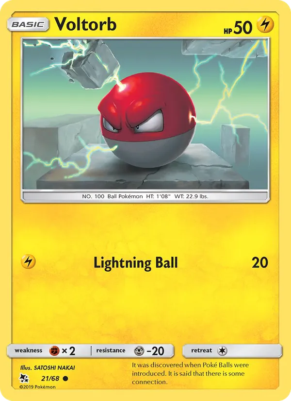 Voltorb card from Hidden Fates, number 21/68
