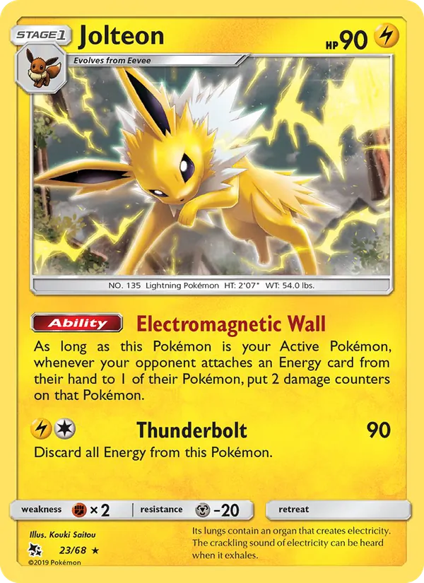 Jolteon card from Hidden Fates, number 23/68