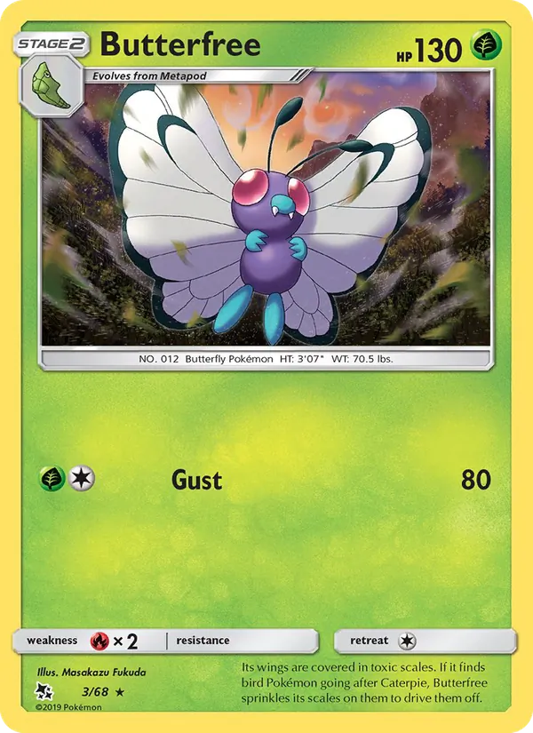 Butterfree card from Hidden Fates, number 3/68
