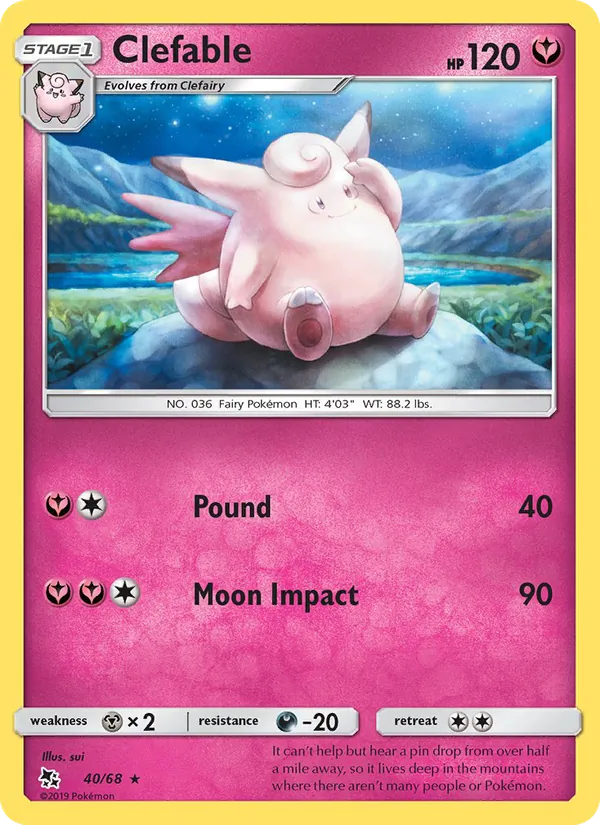 Clefable card from Hidden Fates, number 40/68
